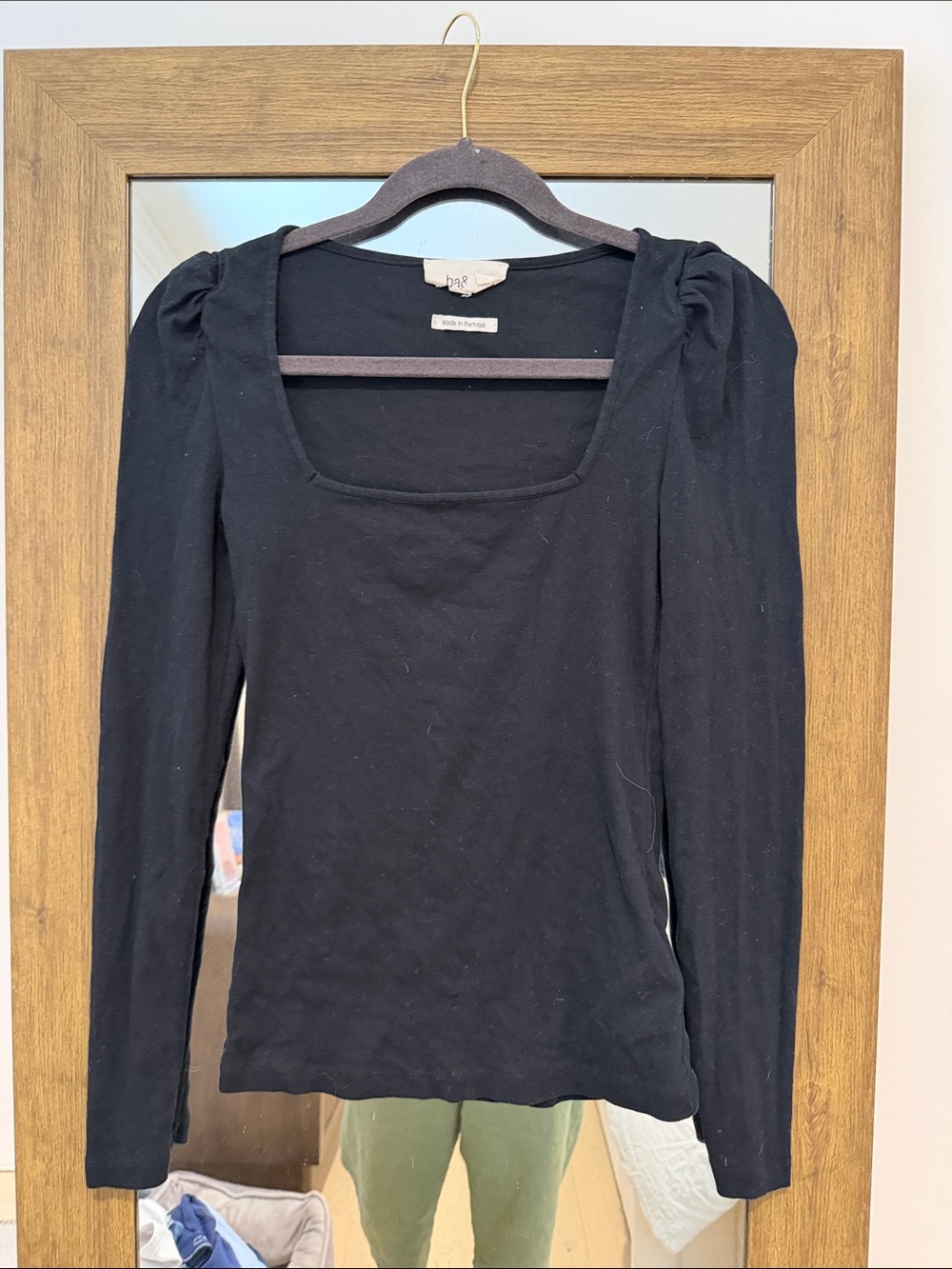 & Other Stories Black Square-Neck Long Sleeve Top with Puff Shoulders